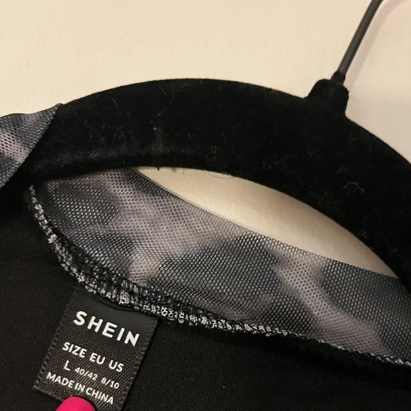 SHEIN Leopard Print Sheer Sleeve Mini Dress - Picture 2 of 4